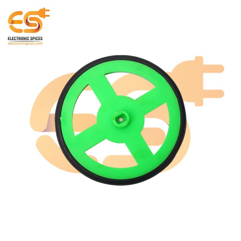 60mm x 6mm Hard plastic build rubber cover green color BO motor compatible toy wheel
