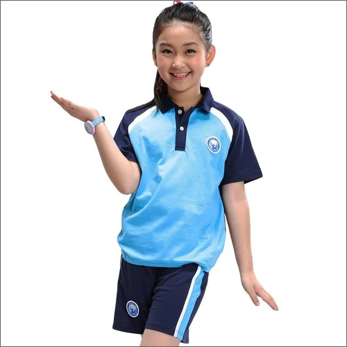 Short Sleeve Kids School T-Shirt - Cotton Any Size Blue | Washable Short Sleeve Skin-Friendly Fabric for Comfort