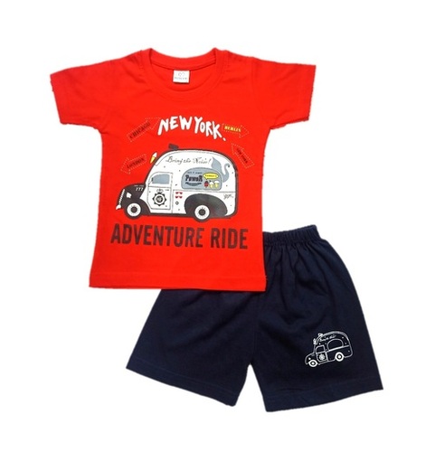 Kids Red Printed Cotton Top and Pant