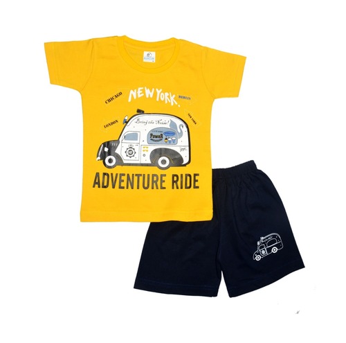 Kids YellowPrinted Cotton Top and Pant