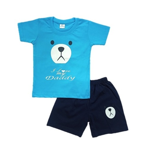 Kids  Sky Blue Printed Cotton Top and Pant
