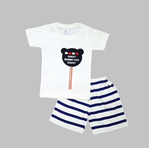 Kids White Printed Cotton Top and Pant