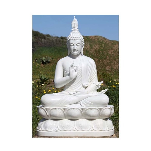 New Design Of 2022 Large White Marble Teaching Buddha Statue with Beautiful Flame Finial on Lotus Base From Indian Exporter
