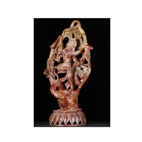 Indian Manufacturer of Premium And High Red Gorora Marble Lord Shiva Battling the Elephant Statue on Lotus Base at best price