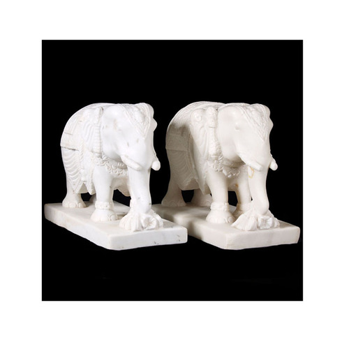 Indian Makrana White Marble Elephant Statue