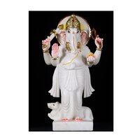 Makrana White Marble Ganesh Statue - 12-72 Inch, Polished Finish With Vibrant Colors, Traditional Hindu Religious Decor
