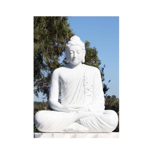 Indian Supplier Of Large White Marble Meditating Gandhara Buddha Seated in Padmasana Perfect Garden Sculpture