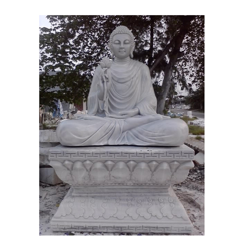 Custom Hand Carved Gray Marble Padmasana Buddha Statue