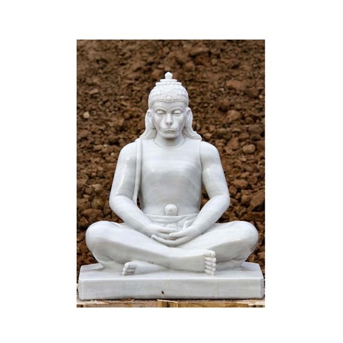 Indian Exporter of Premium Quality Hand Carved White Marble Seated Dhyana Meditating Hanuman Sculpture Perfect for Home Garden