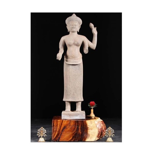 2022 Premium Quality Hand Carved Sandstone Antique Style Cambodian Vishnu Holding Conch 2 Arms from indian market at best price