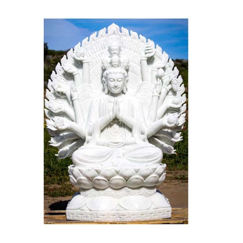 Best Selling Product of 2022 Premium Quality Hand Carved White Marble Carving of Armed Bodhisattva Avalokiteshvara Statue