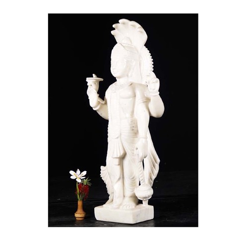 White Marble Vishnu Statue Holding Chakra