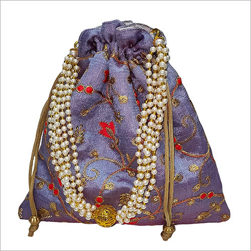 Embellished Silk Potli Bag Silk Potli Purse Bag Wristlet for Women