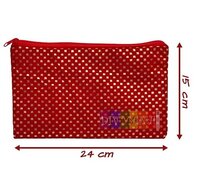 Multipurpose Velvet Pouch - 24x15 Cm / 9.5x6 Inch, Red & Golden | Zipper Closure For Travel, Organization, And Gift Packaging