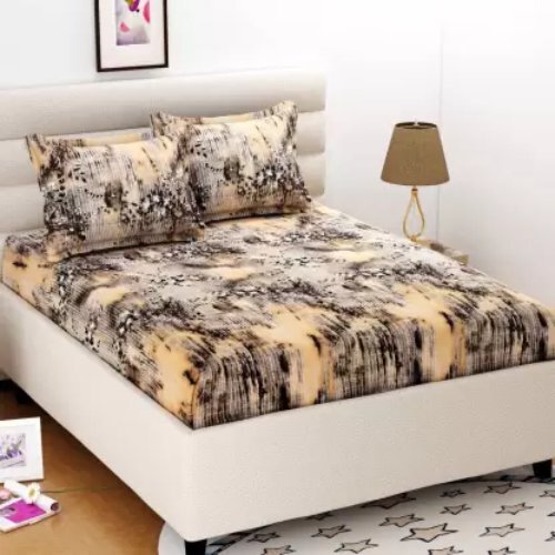 Polycotton Double Printed Bedsheet - 220 TC Microfiber, Beige Color | Lightweight, Stylish Design, Great for All Seasons, Easy to Wash