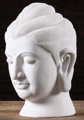 White Marble Hand Carved Buddha Head Statue