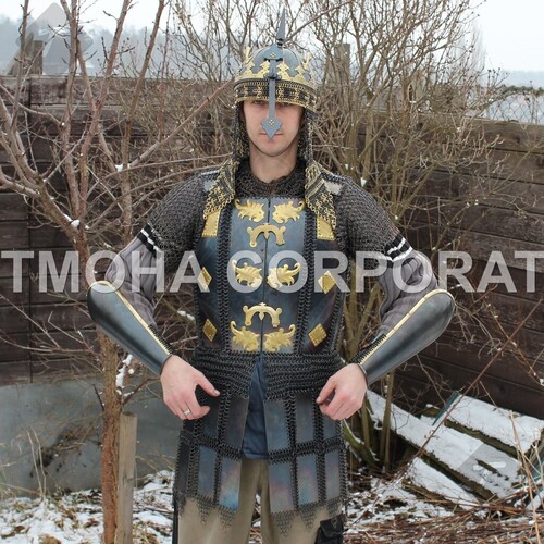 Medieval Steel Half Body Armour Roman Legatus Cuirass With Vendel Chain Helmet / Gothic Armor Suit HA0018