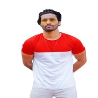 Cotton T-Shirt - Medium, Large, Small Sizes | Round Neck, Half Sleeve, Red & White, Modern Style