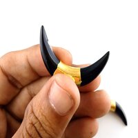 Black Onyx Crescent Pendant Gemstone Half Moon Shape Gold Electroplated Pendant Necklace