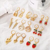 Vembley Combo of 9 Pair Stylish Fruit Animal and Lock Earrings for Women and Girls