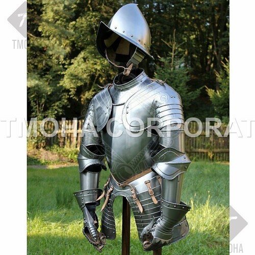 Medieval Steel Half Body Armour Roman Legatus Cuirass With Vendel Chain Helmet / Gothic Armor Suit HA0043