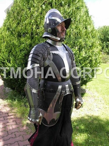 Medieval Steel Half Body Armour Roman Legatus Cuirass With Vendel Chain Helmet / Gothic Armor Suit HA0055
