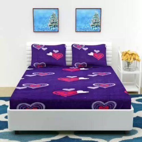 Purple Polycotton Double Printed Bedsheet.