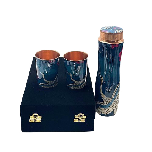 Meena Printed Water Copper Bottle With Glass