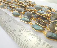 Labradorite Gold Plated Bezel Connector Chain - Blue Labradorite Faceted Gemstone Making for Jewelry