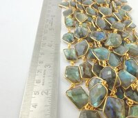 Labradorite Gold Plated Bezel Connector Chain - Blue Labradorite Faceted Gemstone Making for Jewelry