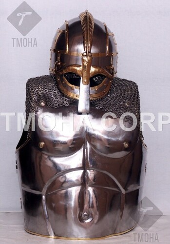 Medieval Steel Half Body Armour Roman Legatus Cuirass With Vendel Chain Helmet / Gothic Armor Suit HA0099