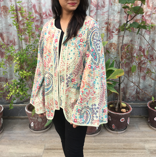 Cotton Kantha Short Jacket - Color: Multicolor