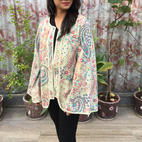 Cotton kantha short jacket