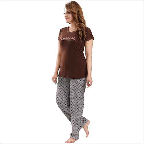 Brown Top Pant Coton Nightwear Suit