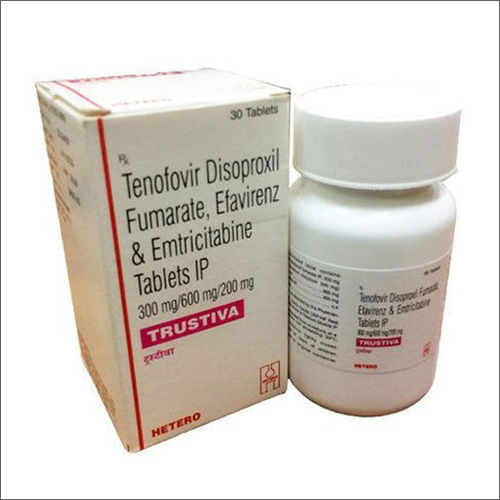 Trustiva Tablets - 300 mg Strength | Medicine Grade, Anti-HIV Drug Composition of Tenofovir Disoproxil Fumarate, Efavirenz, and Emtricitabine, 30 Tablets Per Bottle, Store in Cold & Dry Place, Dosage as Per Physician