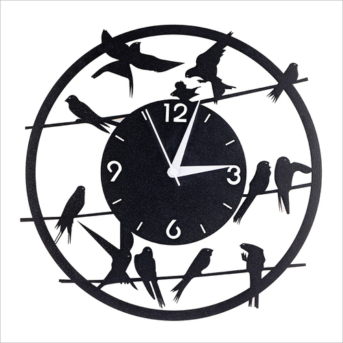 Black Birds On Wire Metal Wall Clock