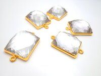 Clear Quartz Rose Cut Bezel Connector - Rectangle Shape - Flat Back Gemstone Connector Double Loop Pendant Quartz Connector Stone Connector