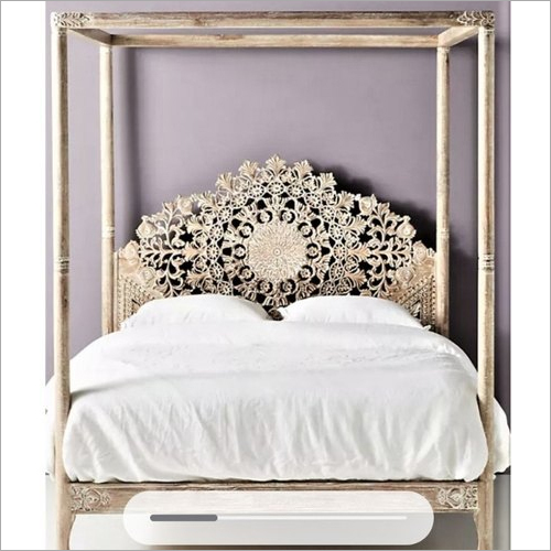 Wooden Carved Double Bed - Mango Wood Indoor Furniture | Durable Eco-Friendly Painted Finish Elegant Designs