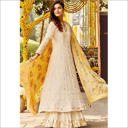 Gold Beige Bridal Wedding Long Anarkali Gown In Net SFSA308702 – Siya  Fashions