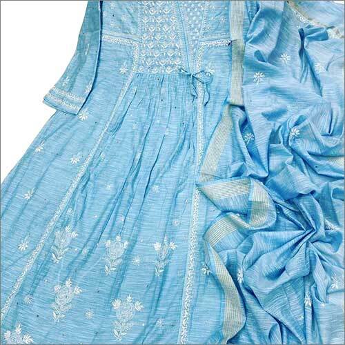 Sky Blue Chanderi Silk Suit