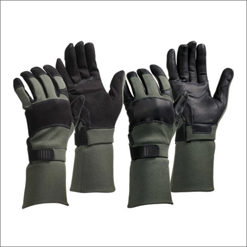 Hand Glove - Leather and Cotton Blend, Free Size, Green-Black | Flexible Fit, High Sweat Absorbency, Washable, Unisex Design