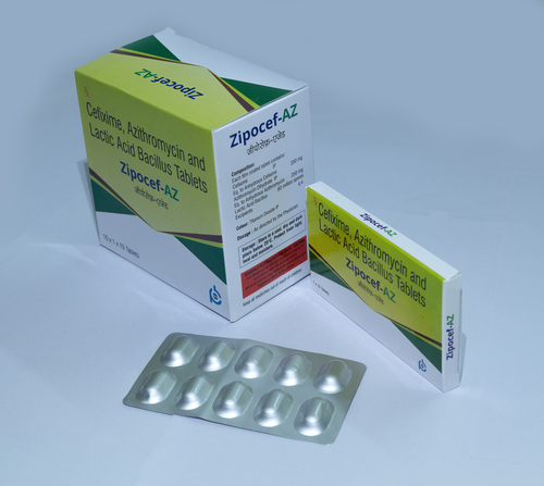 ZIPOCEF AZ TAB - 200mg Cefixime + 250mg Azithromycin + 2.5mg Lactic Acid Bacillus Tablets | Broad-Spectrum Antibiotic, Quick Relief, Convenient Dosage