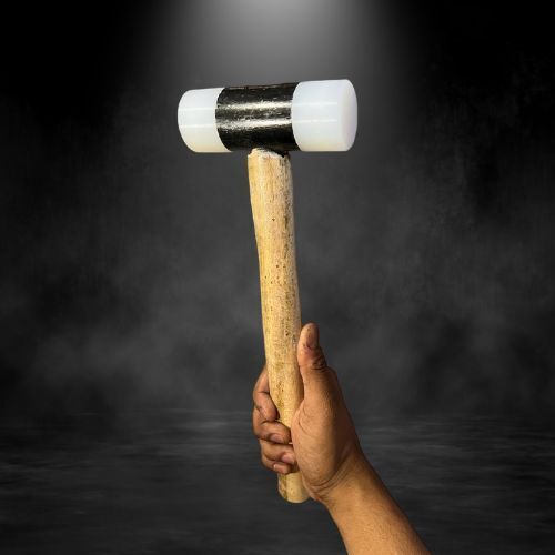 White Plastic Hammer With Wooden Handle