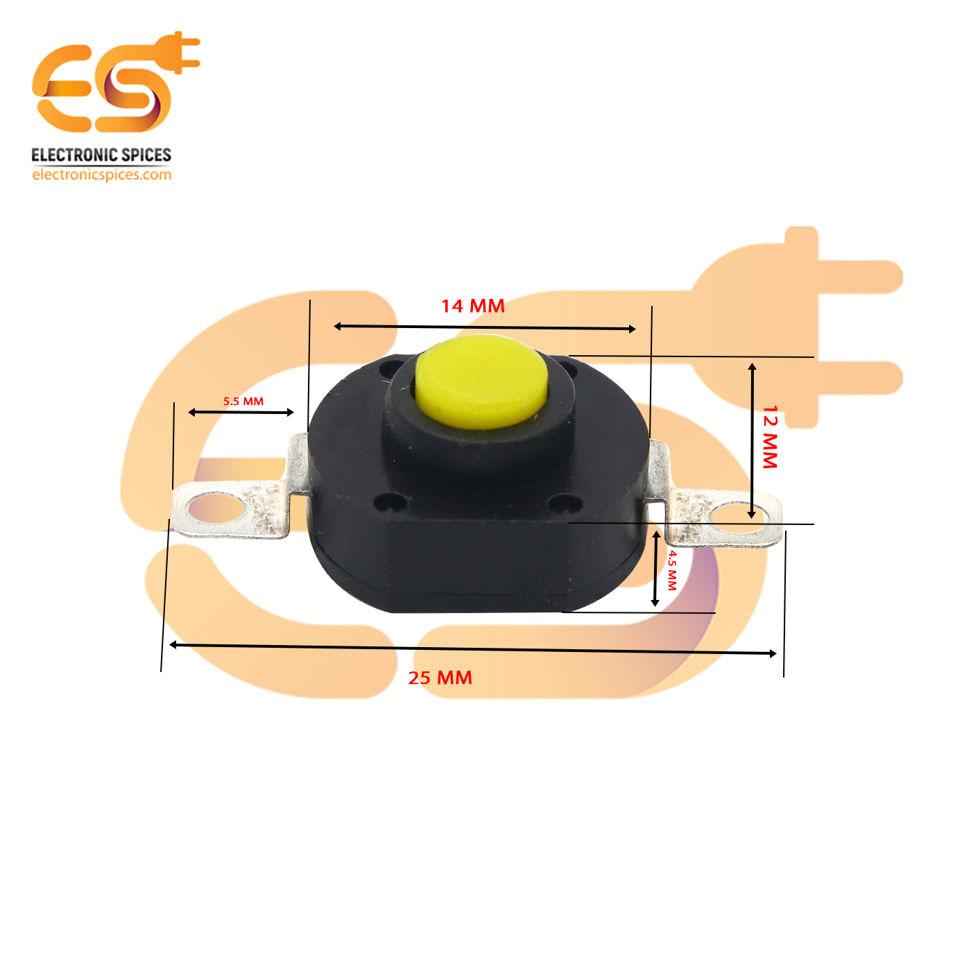 Yellow and black color 1412YD 5mm metal plate 1A 30V SPST self locking tactile switch