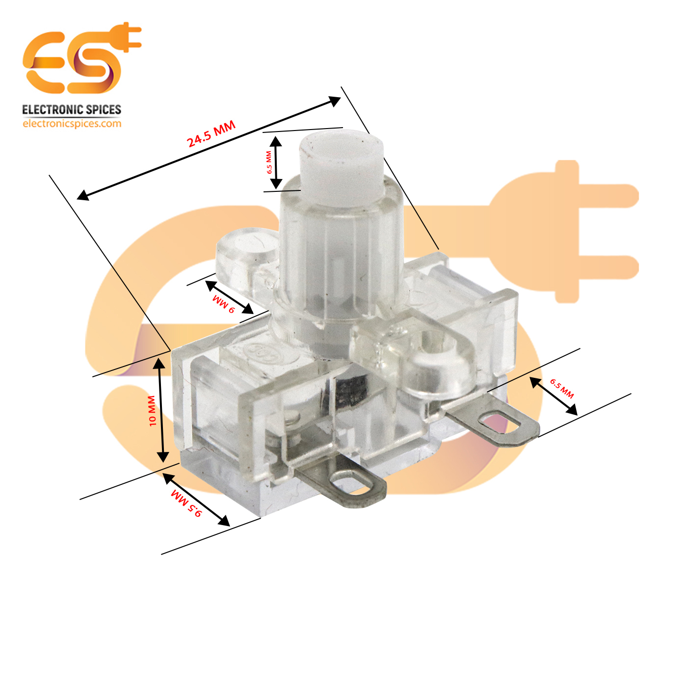 KY105C transparent 6mm metal plate 10A 250V SPST self locking tactile switch