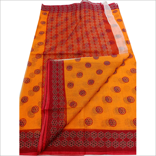Red-Yellow (Different Color & Designs Available) Ladies 100% Cotton Sarees