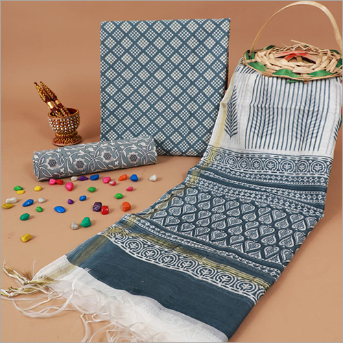 Different Color & Design Available Ladies Cotton Suit With Chanderi Dupatta
