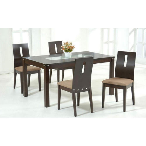 Wooden Base Glass Dining Table Set