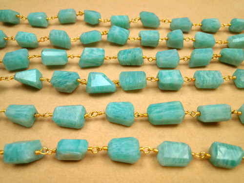Nugget Cube Chips Amazonite Connector Chain - Natural Amazonite Assorted Size Beads