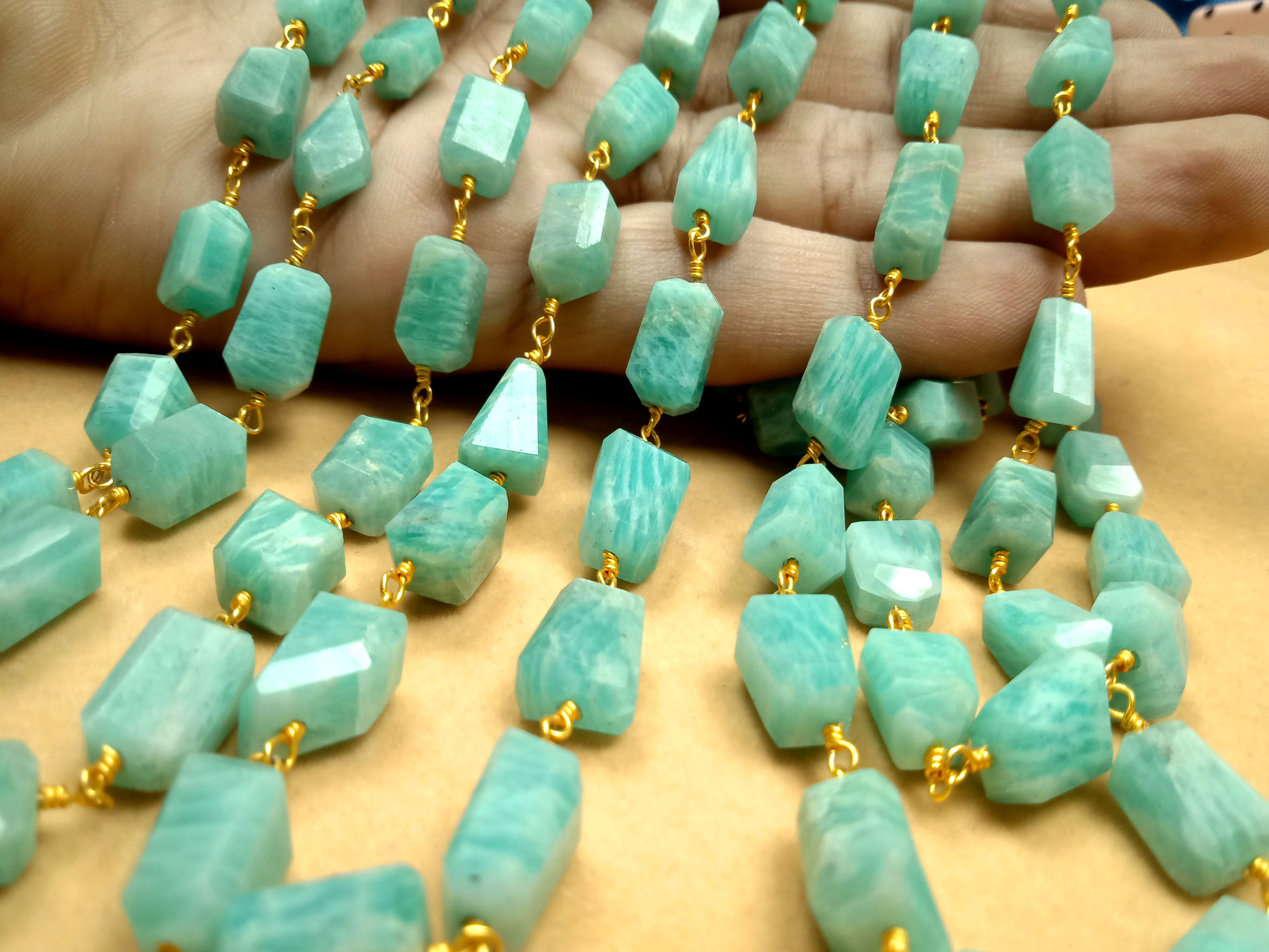 Nugget Cube Chips Amazonite Connector Chain - Natural Amazonite Assorted Size Beads